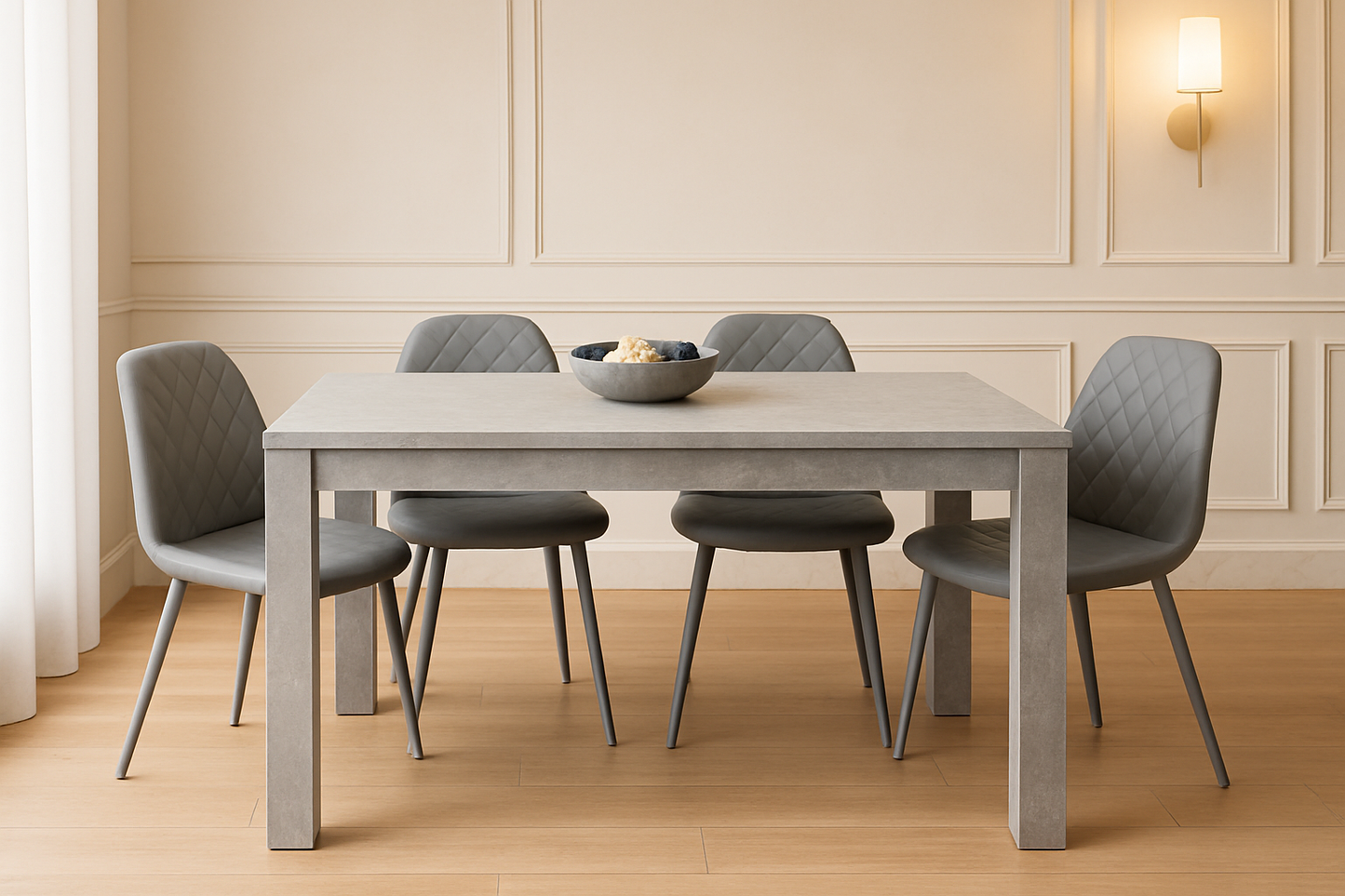 DOUBS Wooden Rectangle Dining Table Set - Dining Table with Set of 4 Chairs - Dining Room Sets with Dining Table and Chairs for Kitchen, Restaurant, Coffee Shop, Domestic Use, Grey