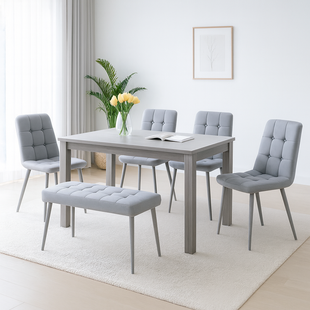 Dining Table and 4 Chairs With Bench Grey 4 Grey Velvet Chairs
