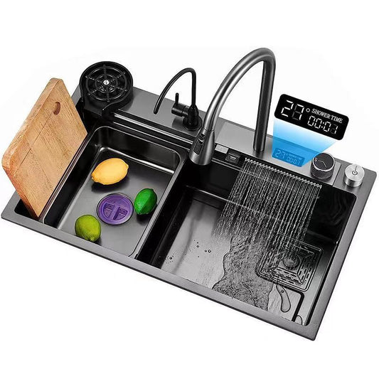 Doubs Kitchen Sink Dark Gray Stainless Steel Kitchen Sink Single Bowl full Accessories