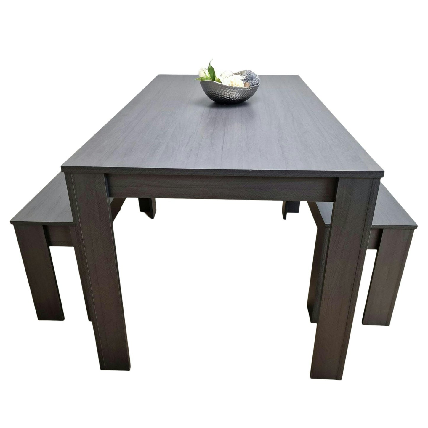 Dining Table and 2  Benches  Black Dark Grey Wood Dining Set Furniture