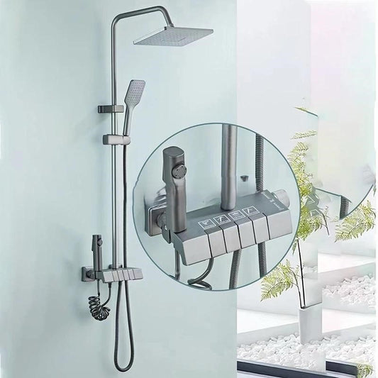 Doubs Bathroom Shower Mixer Thermostatic Set 4 Gear Settings 3 Functions, BLACK