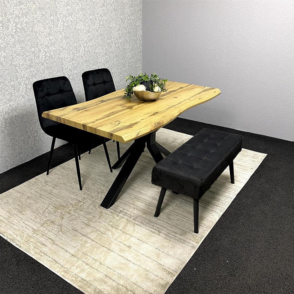 DOUBS Wood Dining Set with Velvet Chairs & Black Velvet Bench
