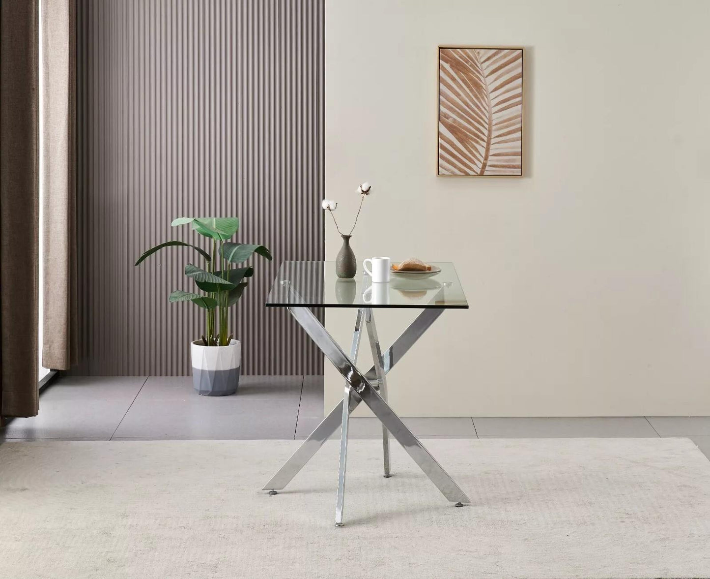 Glass Dining Table with Chrome legs, Rectangle, Living / Dining Room, Kitchen, Furniture