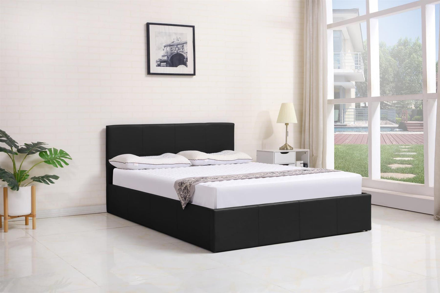 Ottoman Bed Gas Lift Storage Leather 3ft , 4ft,  4ft6 Bed , Pine Wood , Optional Memory Foam Matress