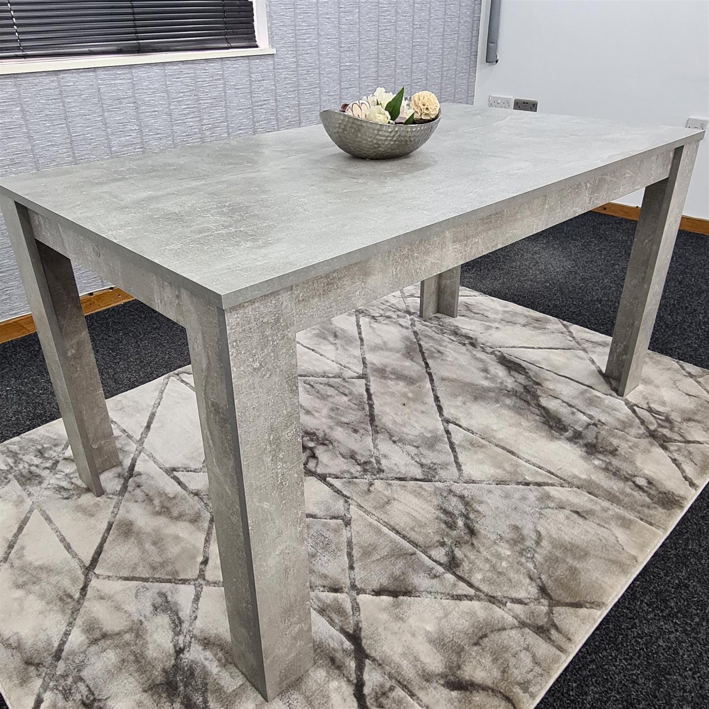 Grey Wooden Dining Table Set and 2 Benches with Metal Legs – Dining Kitchen Room Furniture