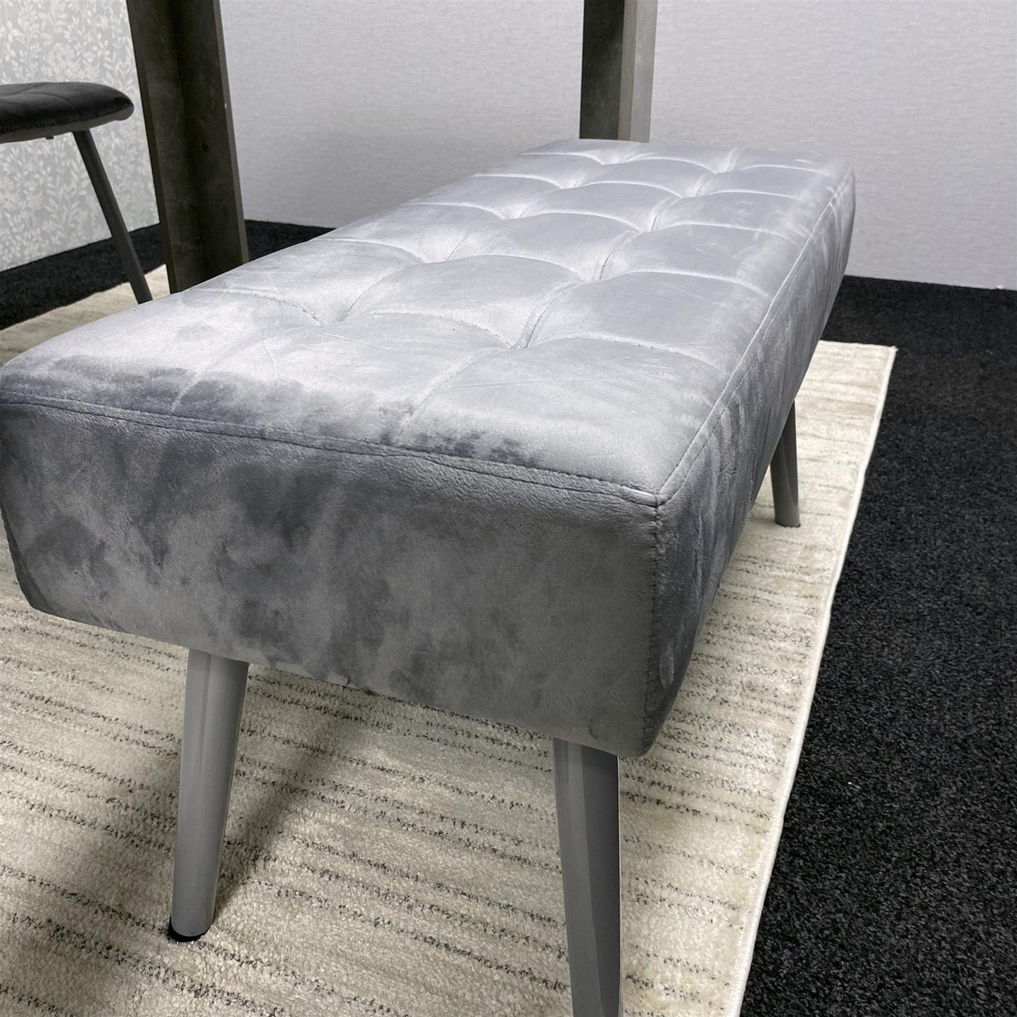 Grey Wooden Dining Table Set with 2 Grey Chairs and 1 Bench - Dining Kitchen Room Furniture