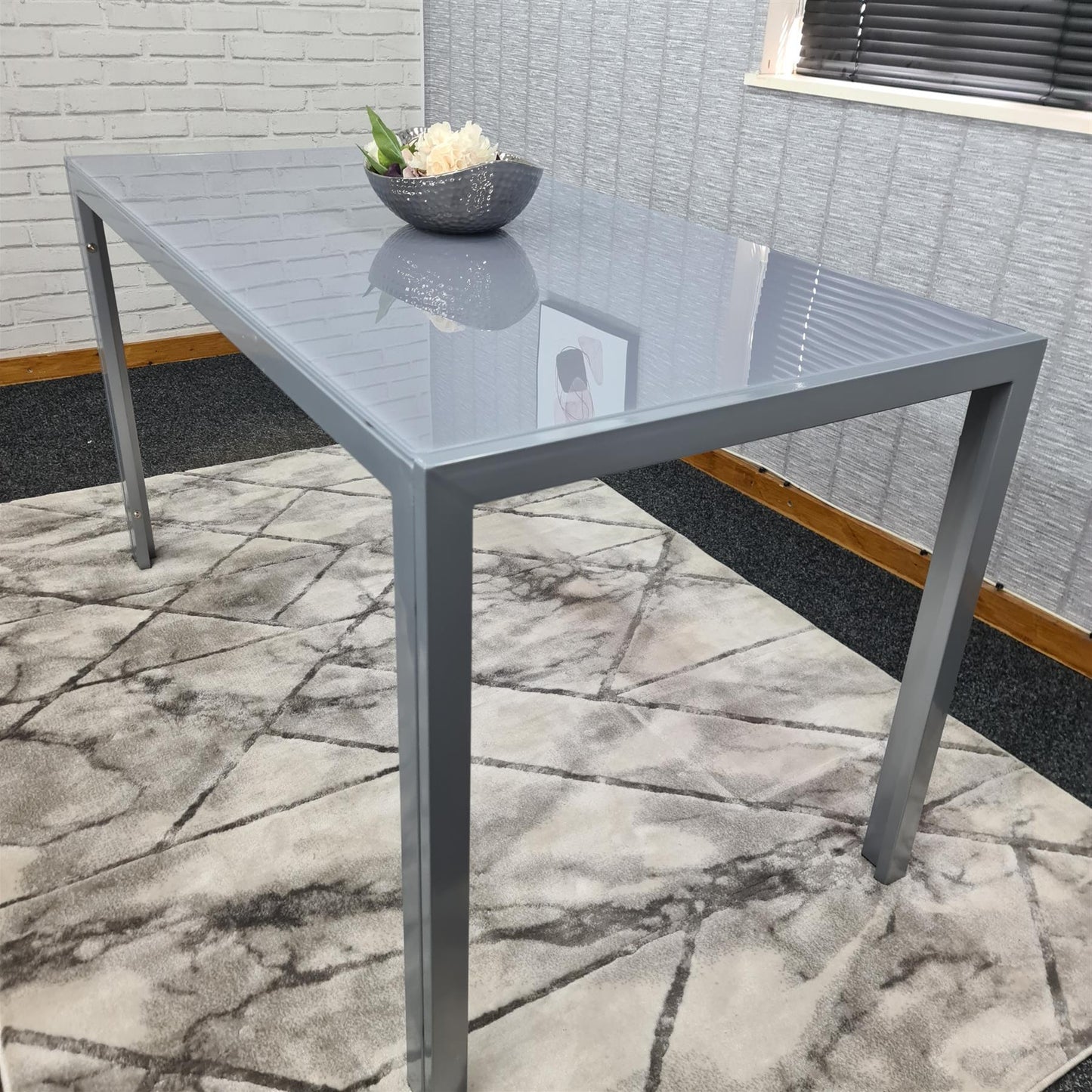 DOUBS Dining Table Grey Glass Kitchen Place for 6 Seats, Dining Table Only