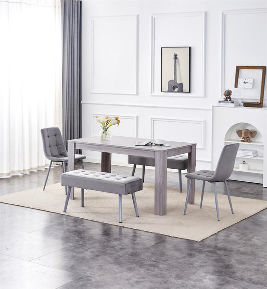 Dining Table and 2 Chairs With 2 Benches Grey 2 Grey Velvet Chairs