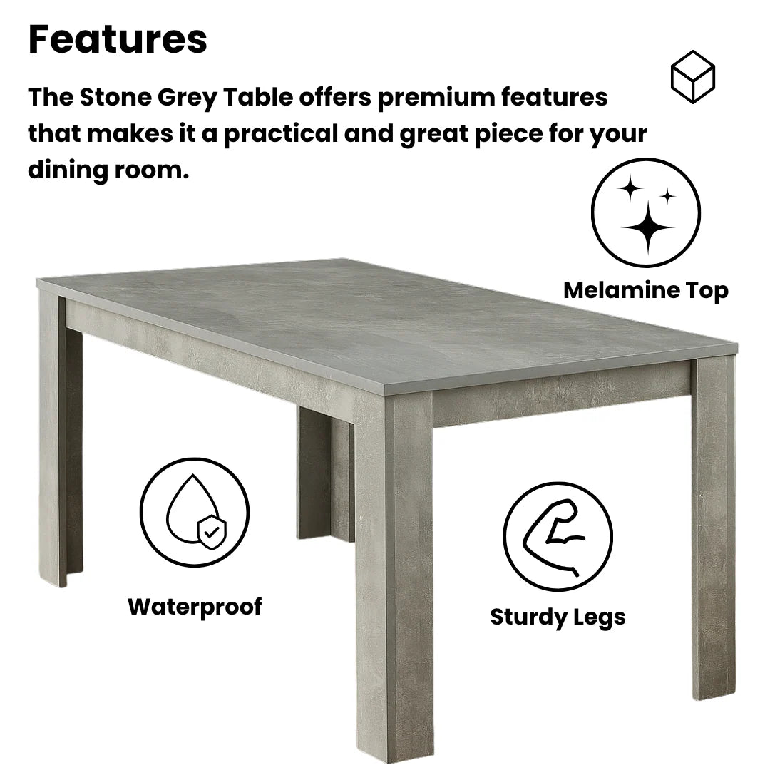 Doubs Grey Wooden Effect Dining Table Set with 4 Tufted Velvet Grey Chairs , Melamine Finish, Modern Curved Back Design