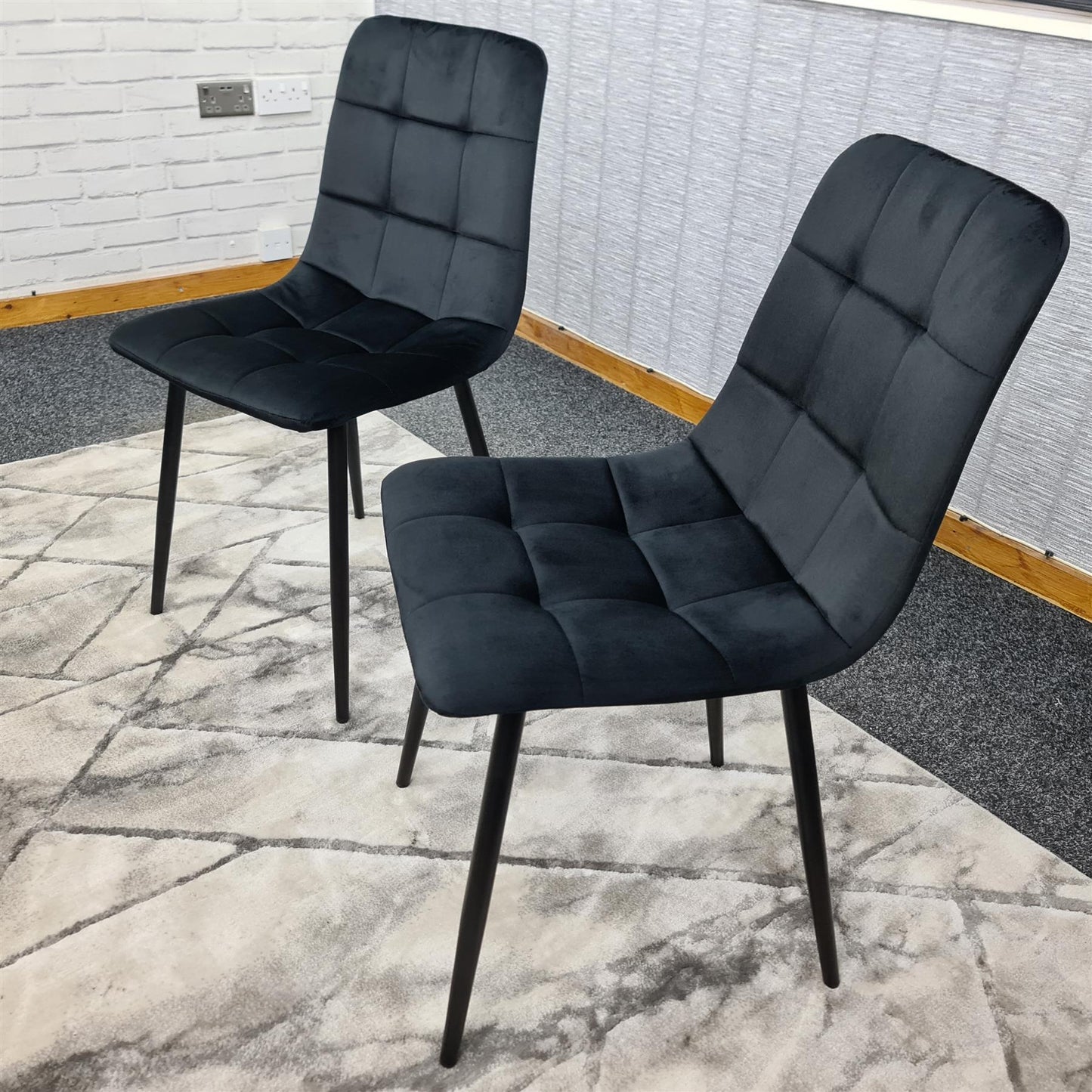 DOUBS Wooden Brown Dining Table with 2 Black Velvet Chairs and Black Padded Benches, Dining Room Furniture