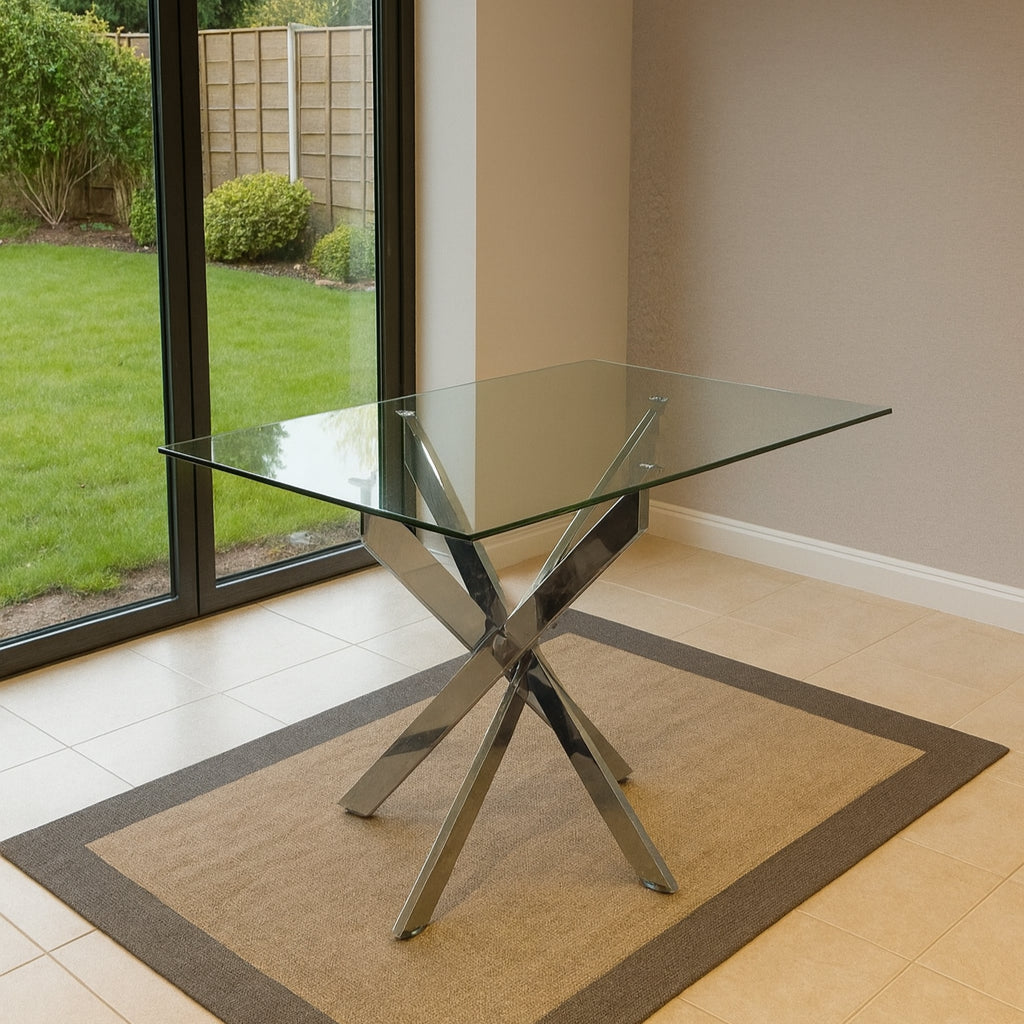 Glass Dining Table with Chrome legs, Rectangle, Living / Dining Room, Kitchen, Furniture