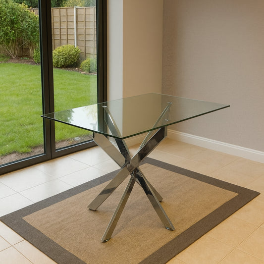 Glass Dining Table with Chrome legs, Rectangle, Living / Dining Room, Kitchen, Furniture