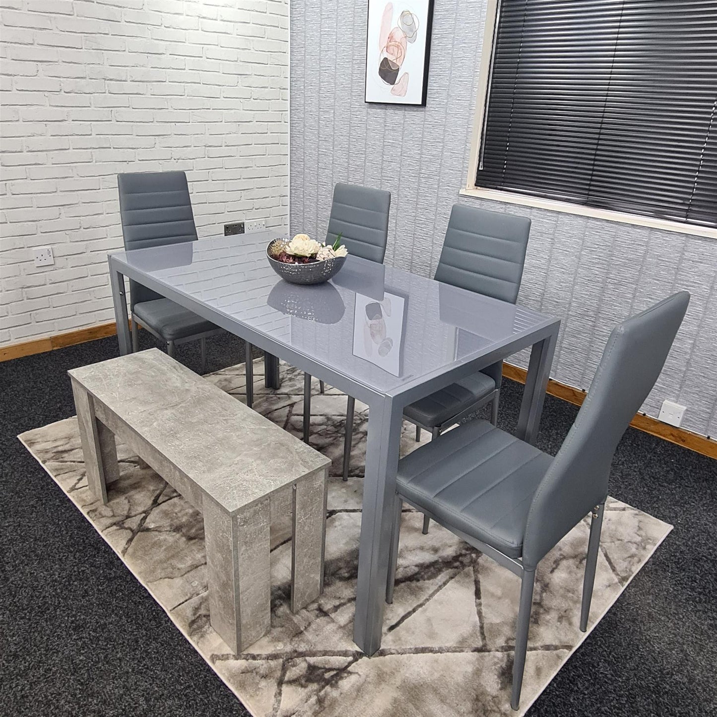 Dining Table and 4 Chairs With Bench Grey Glass 4 Leather Chairs Dining Room Furniture