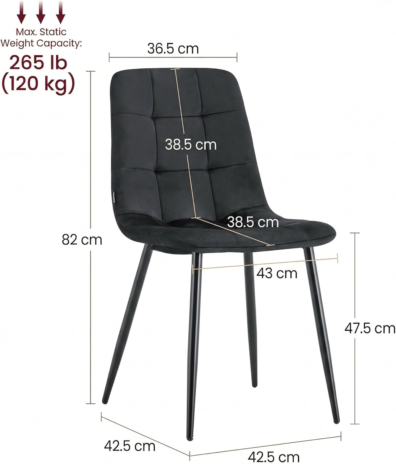DOUBS Dining Table Set with 6 Black Velvet Chairs, Oak Effect Table with Matching Black Velvet Seating