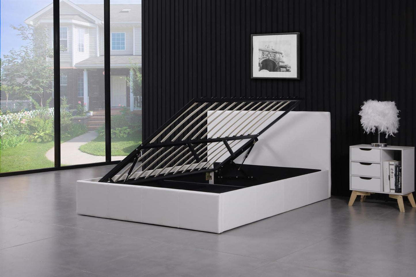 Ottoman Bed Gas Lift Storage Leather 3ft , 4ft,  4ft6 Bed , Pine Wood , Optional Memory Foam Matress