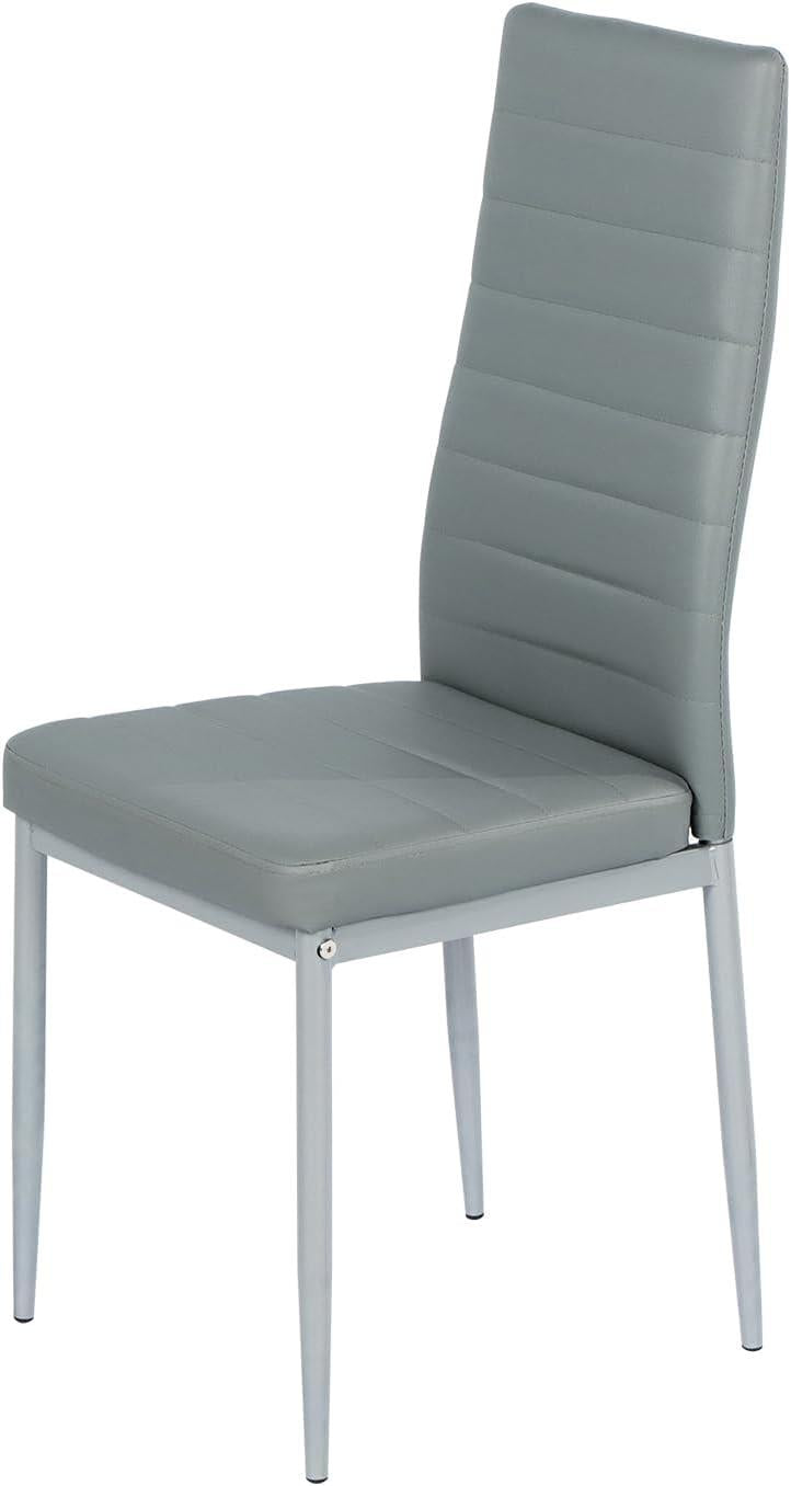 Modern Dining Table Set With 6 Grey Faux Leather Chairs Dining Room Furniture