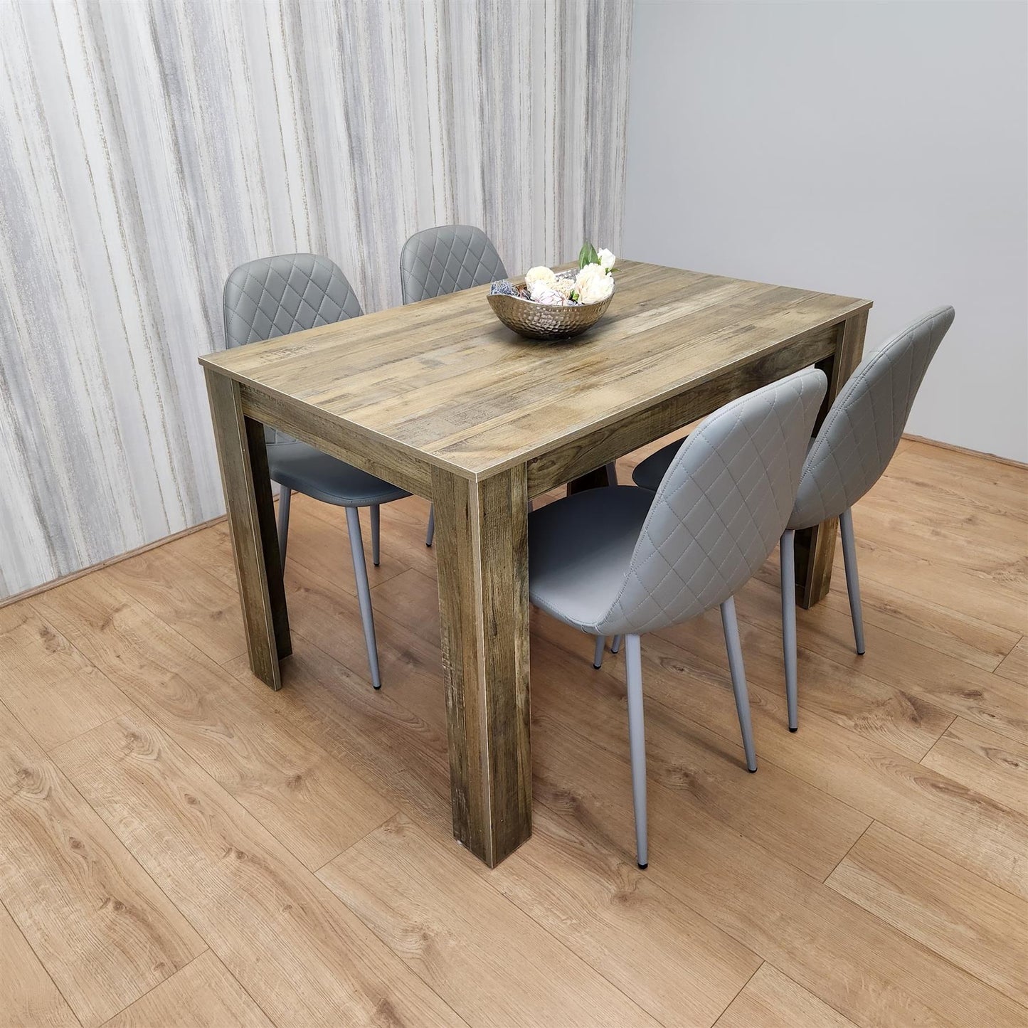 Dining Set of 4 Dining Table and 4 Grey Gem Patterned Stitiched Chairs