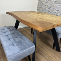 DOUBS Wood Dining Table and 2 Grey Velvet Benches 3-Piece Set