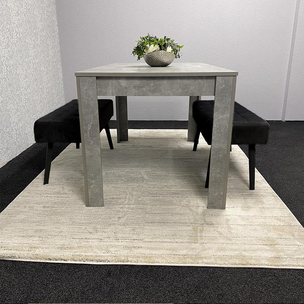 Grey Wooden Dining Table Set and 2 Benches with Metal Legs – Dining Kitchen Room Furniture