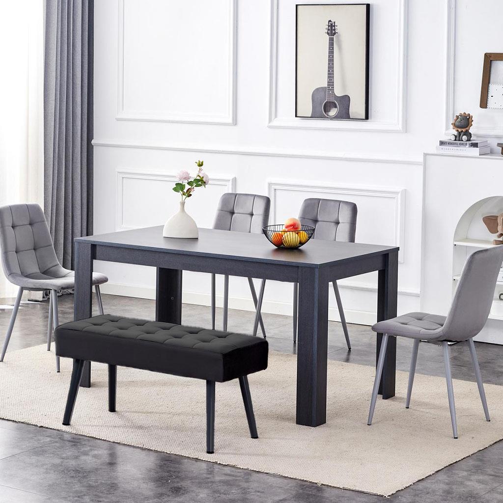 Dining Table and 4 Chairs With Bench Dark Grey, 4 Grey Velvet Chairs Wood Dining Set Furniture