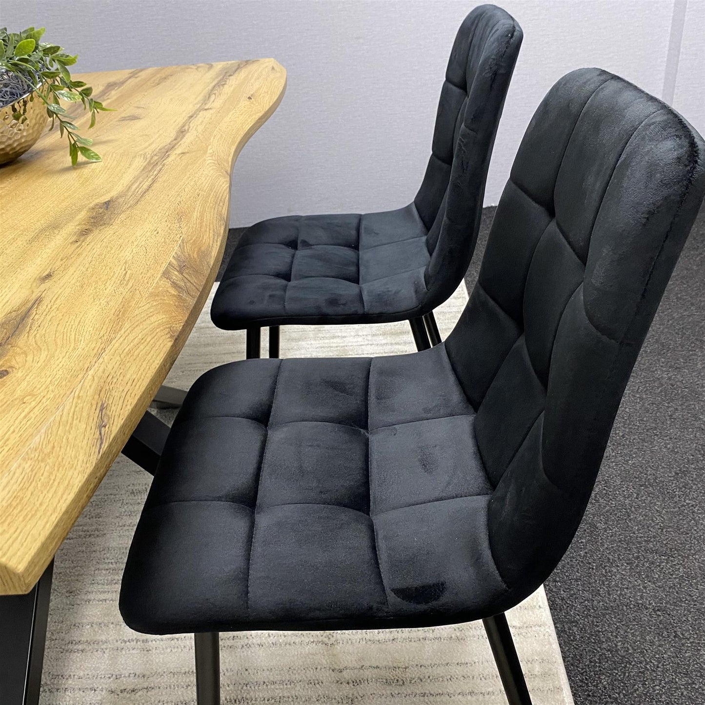 DOUBS Wooden Brown Dining Table with 4 Black Velvet Chairs, Stylish Dining Room Furniture