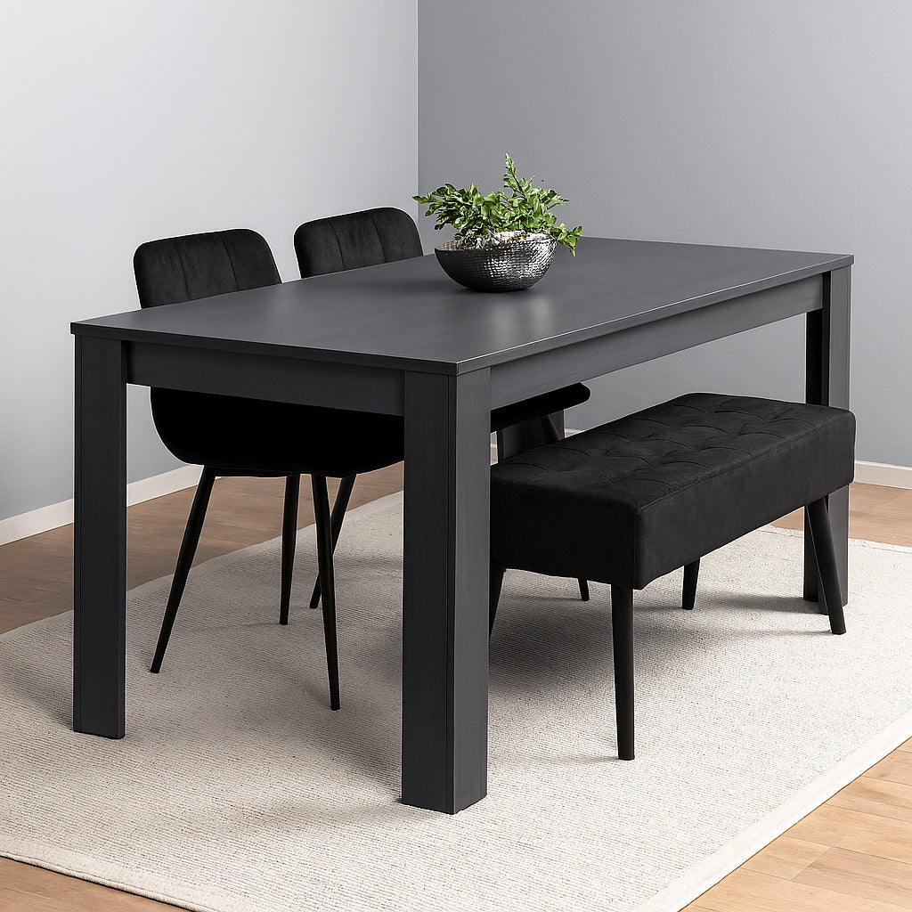 Dark Grey Wooden Dining Set with Velvet Chairs and Bench, Arrow Design