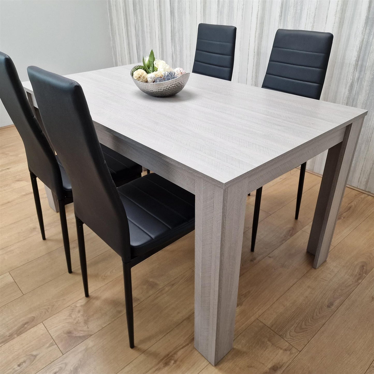 Dining Table and 4 Chairs Grey 4  Black Leather Chairs Wood Dining Set Furniture