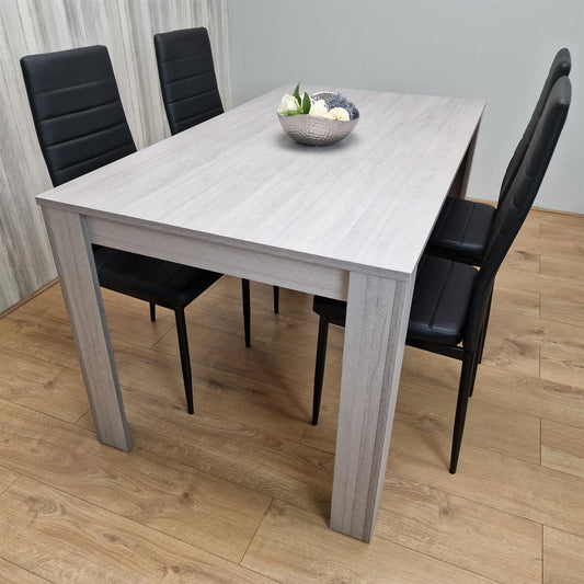 Dining Table and 4 Chairs Grey 4  Black Leather Chairs Wood Dining Set Furniture