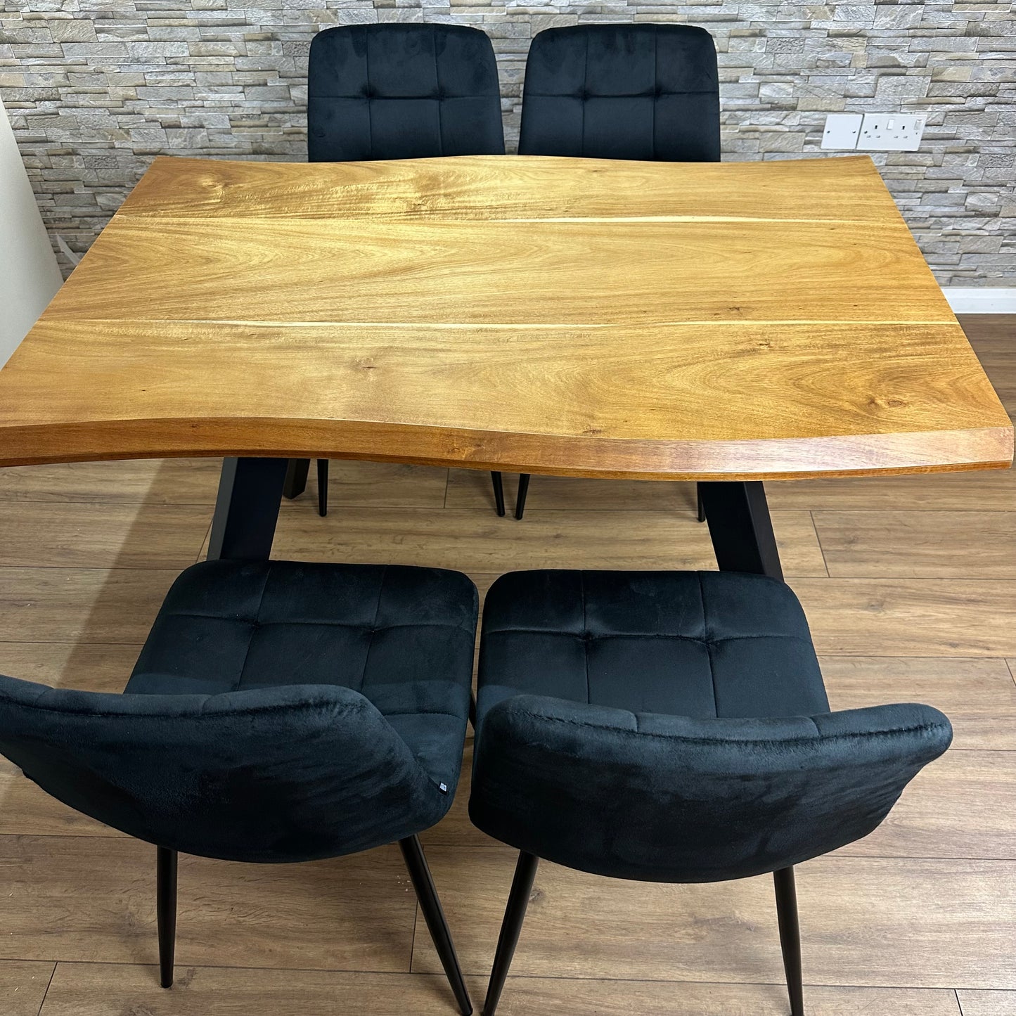 DOUBS Dining Room Set Wood Table 4 Velvet Chairs Kitchen Furniture 5-Piece