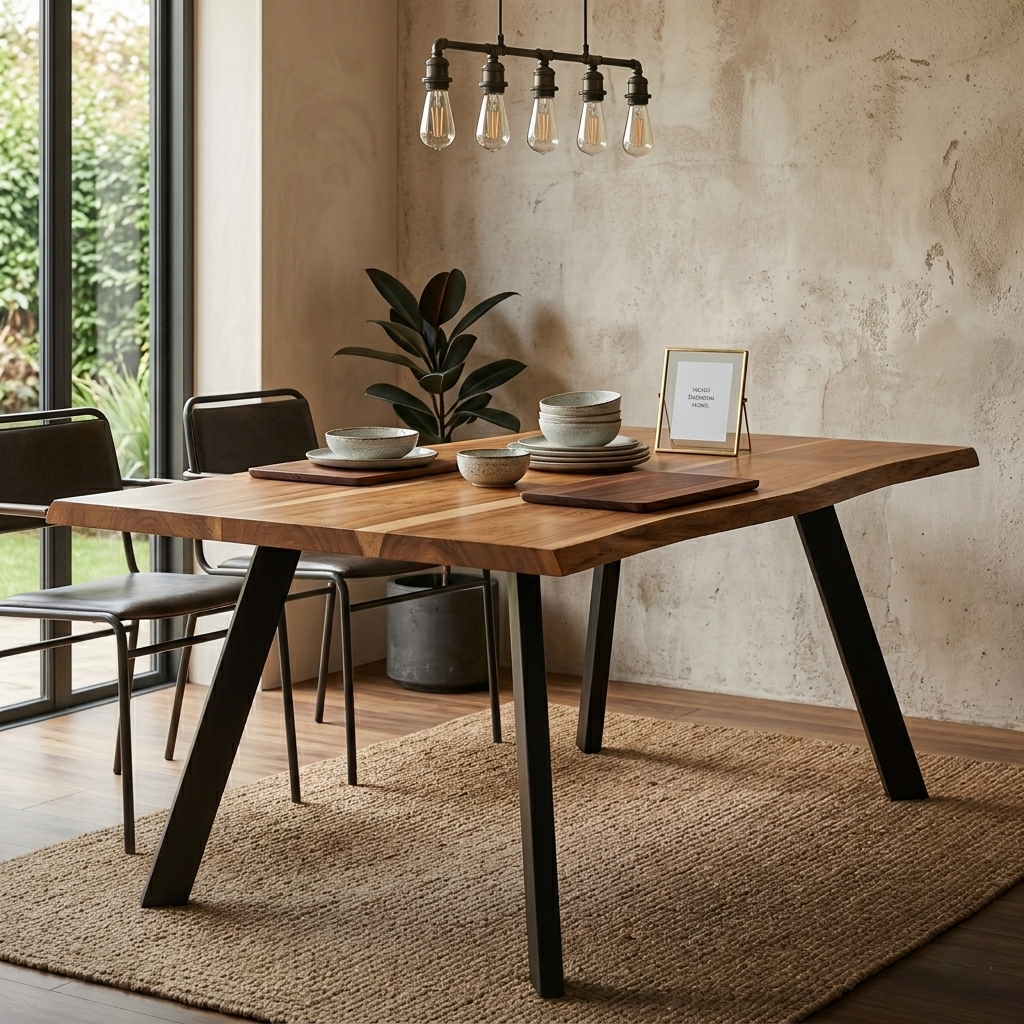 DOUBS Modern Wood Dining Table with Metal A-Frame Legs 120cm