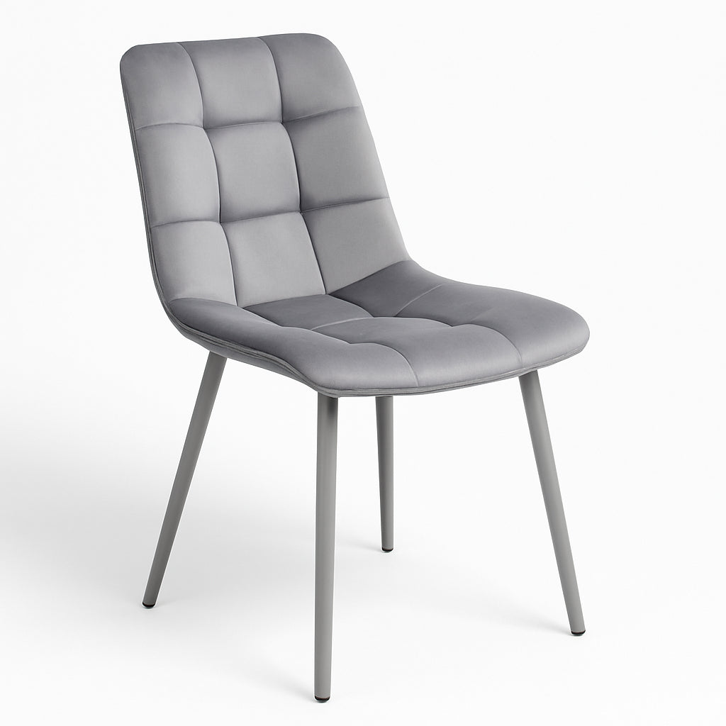 Modern Black Glass Dining Table Set with 6 Grey velvet Chairs Dining Room Furniture