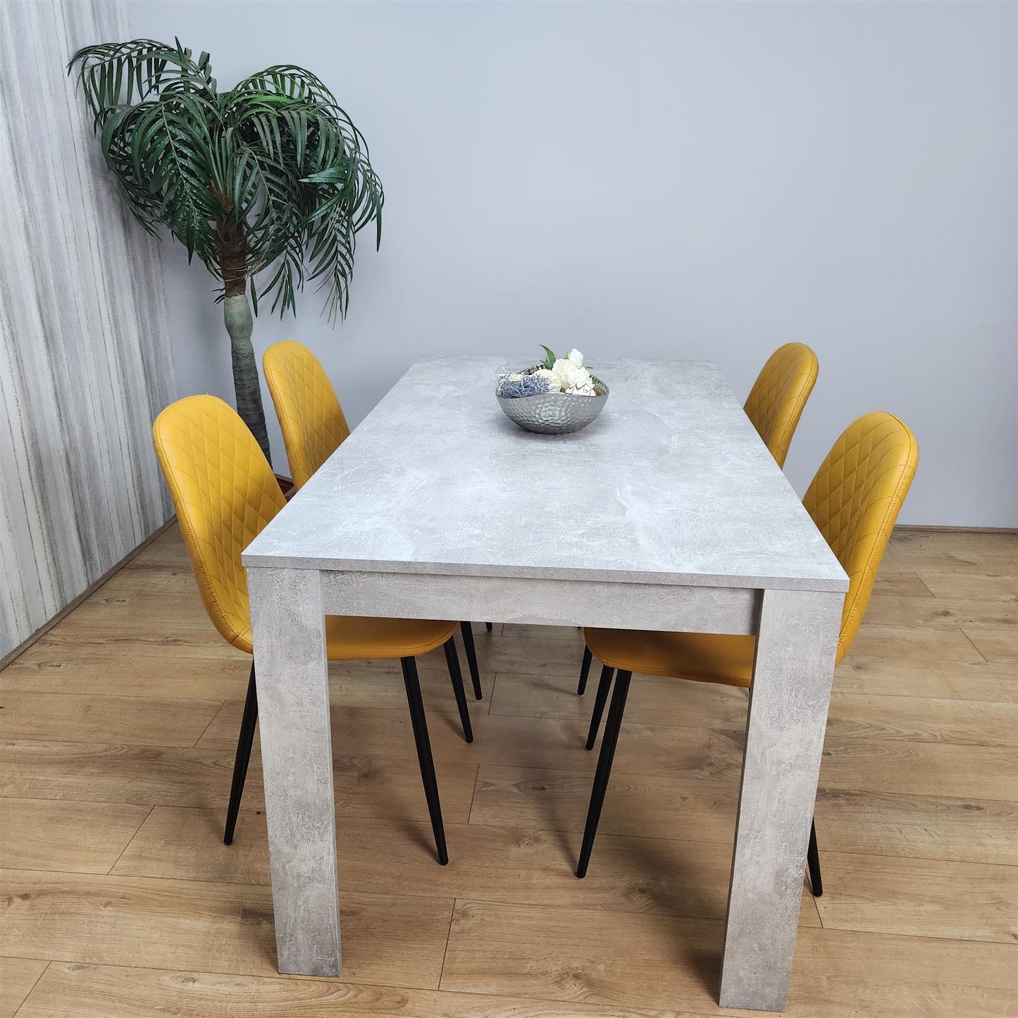 Wooden Rectangle Dining Table Set - Dining Table with Set of 4 Chairs - Dining Room Sets with Dining Table and Chairs for Kitchen, Restaurant, Coffee Shop, Domestic Use, Grey and Mustard
