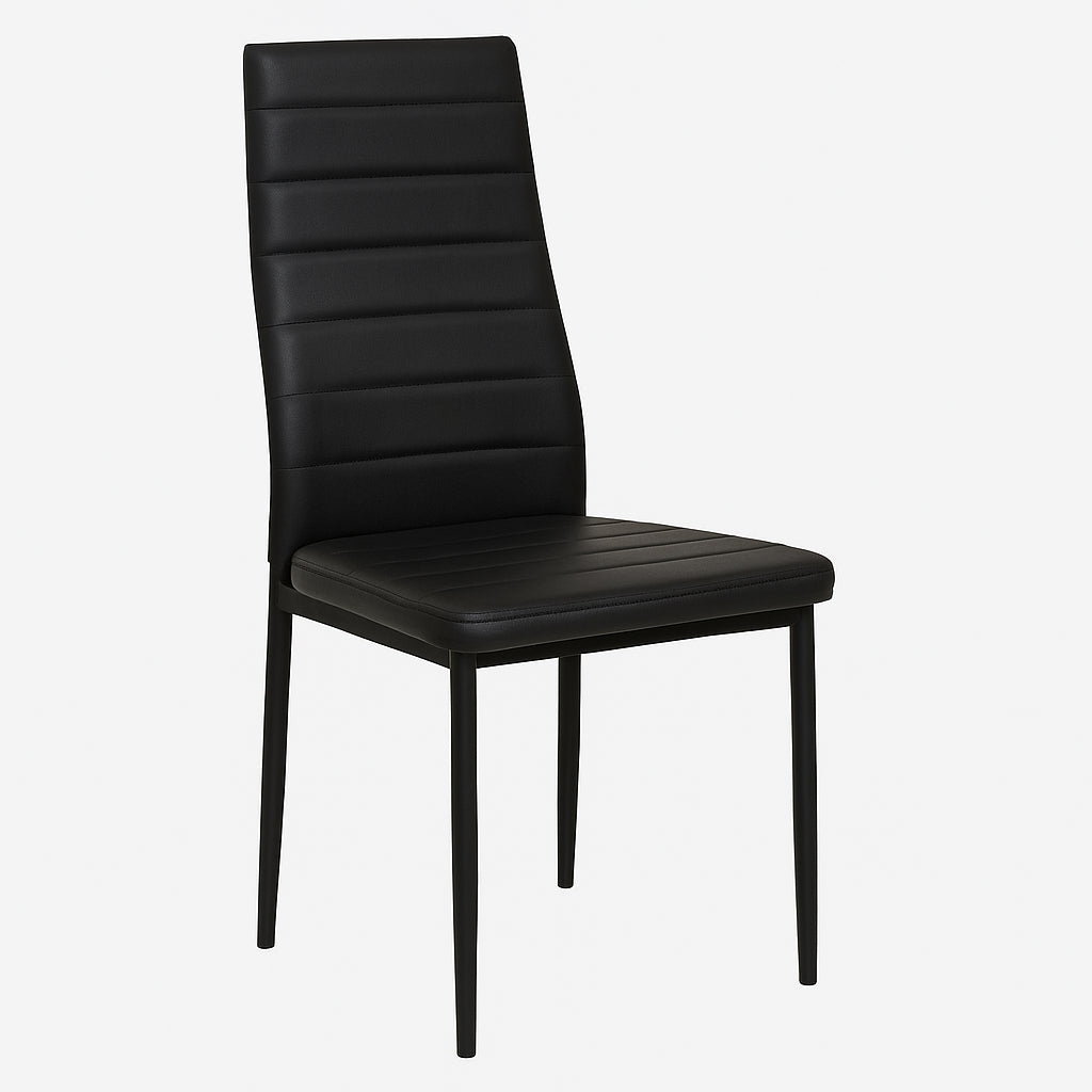 Black Glass Dining Table set with 6 Black Faux Leather Chairs Home Kitchen Dining Furniture