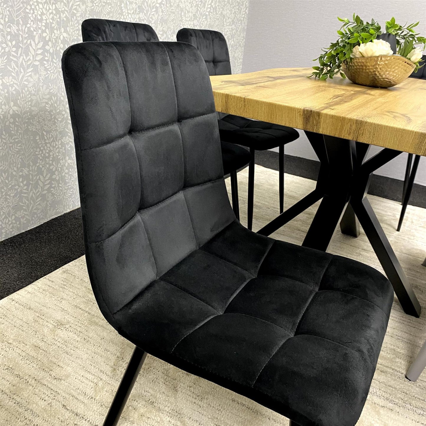 DOUBS Wood Dining Set with Velvet Chairs & Grey Velvet Bench