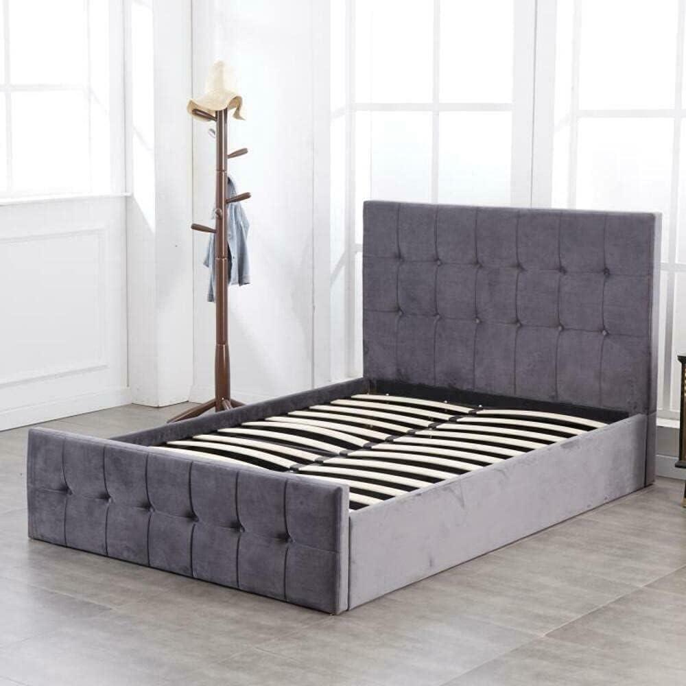 DOUBS Milano Ottoman Bed Gas Lift Storage Grey 3ft Single Velvet Cushioned Bedroom