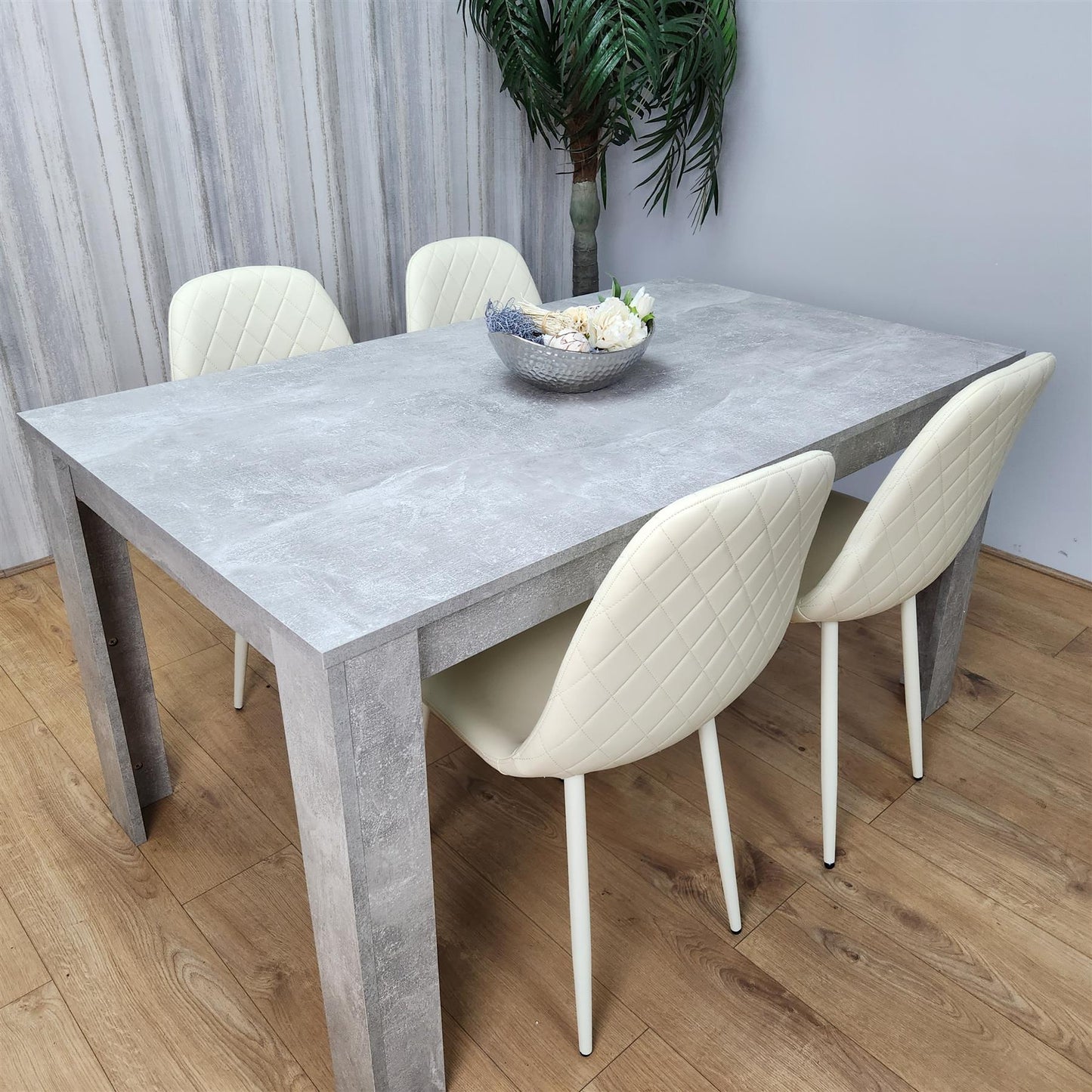 Wooden Rectangle Dining Table Set - Dining Table with Set of 4 Chairs - Dining Room Sets with Dining Table and Chairs for Kitchen, Restaurant, Coffee Shop, Domestic Use, Grey and Cream