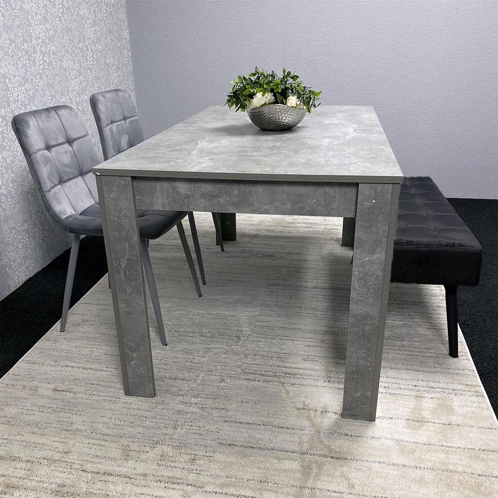 Grey Wooden Dining Table Set with 2 Grey Chairs and 1 Bench - Dining Kitchen Room Furniture