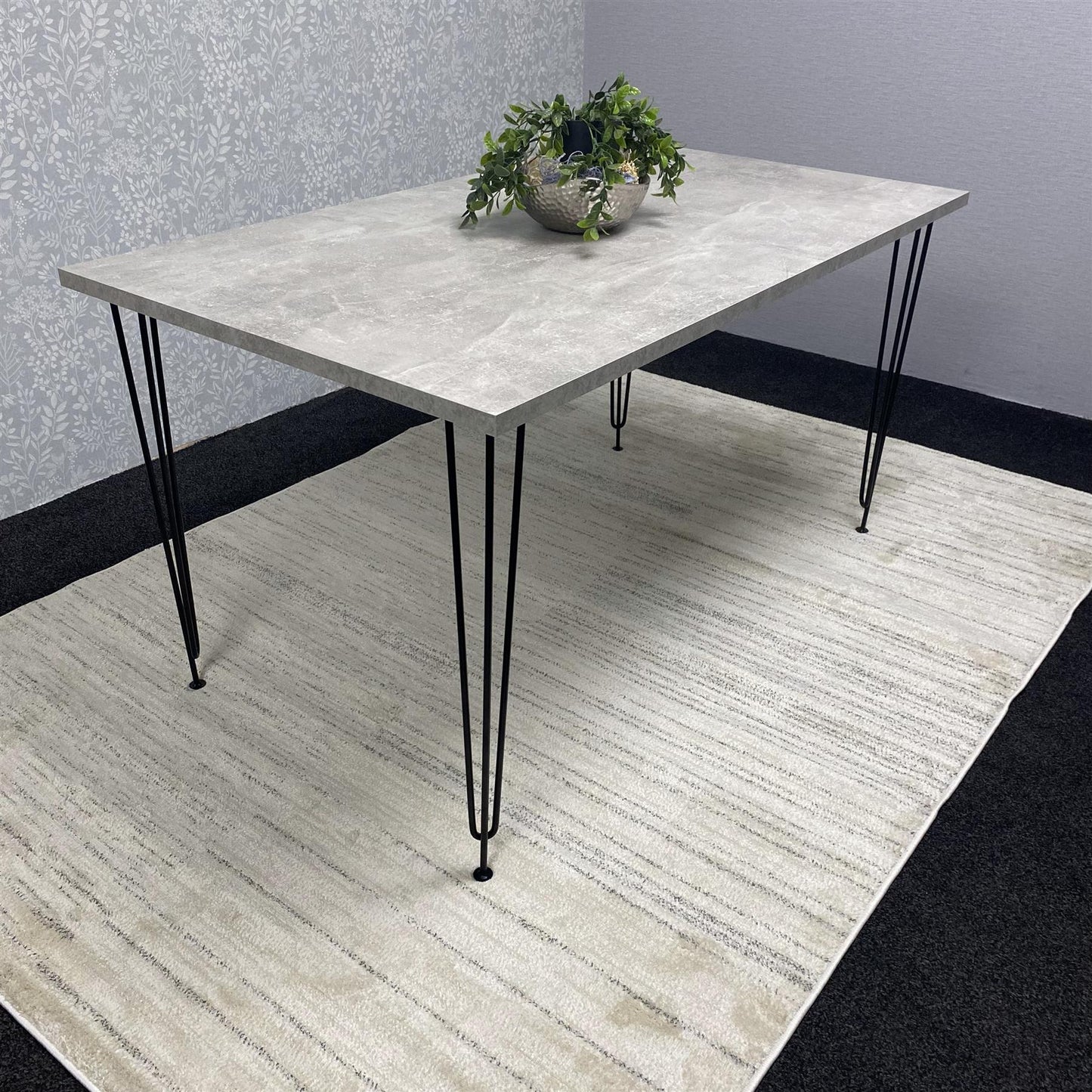 Modern Grey Rectangular Dining Table with Hairpin Legs Dining Room Furniture