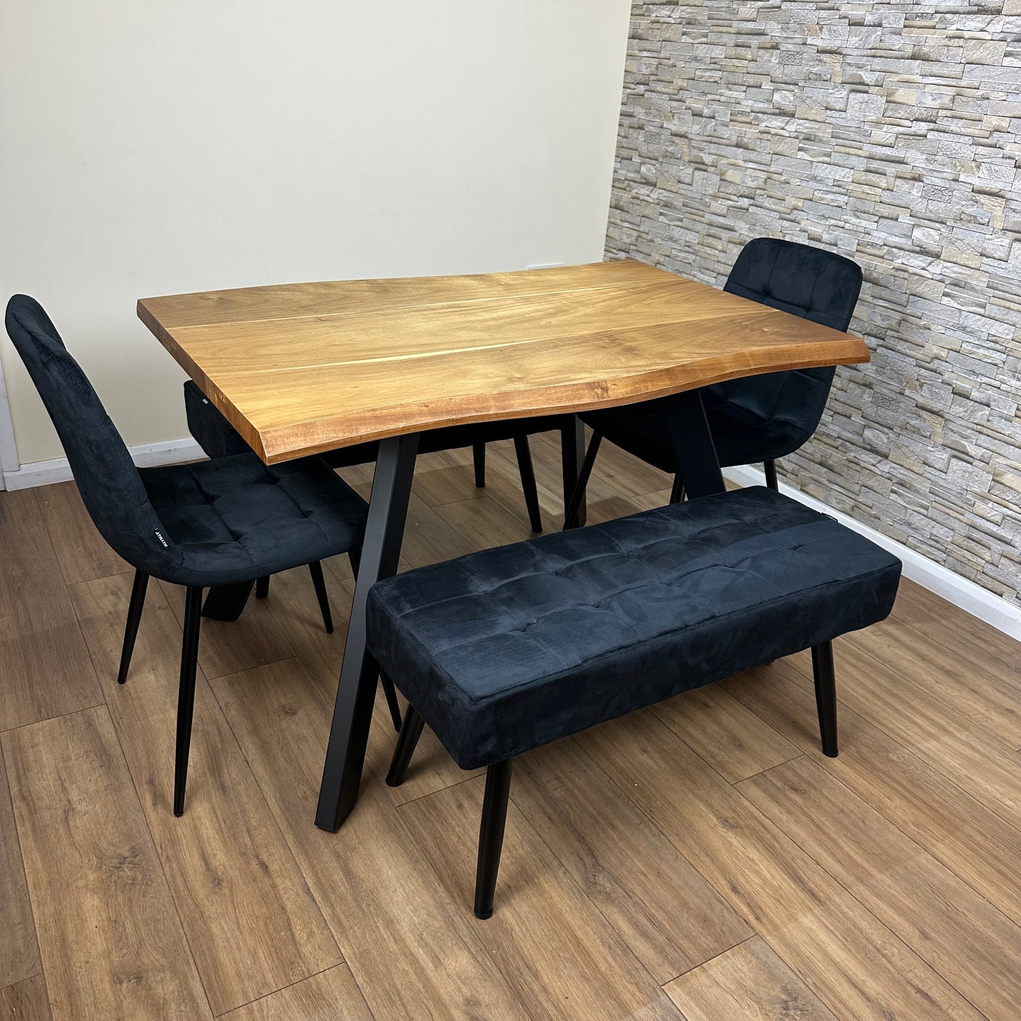 DOUBS Modern Dining Table with 2 Black Velvet Chairs and 2 Benches 5-Piece Set