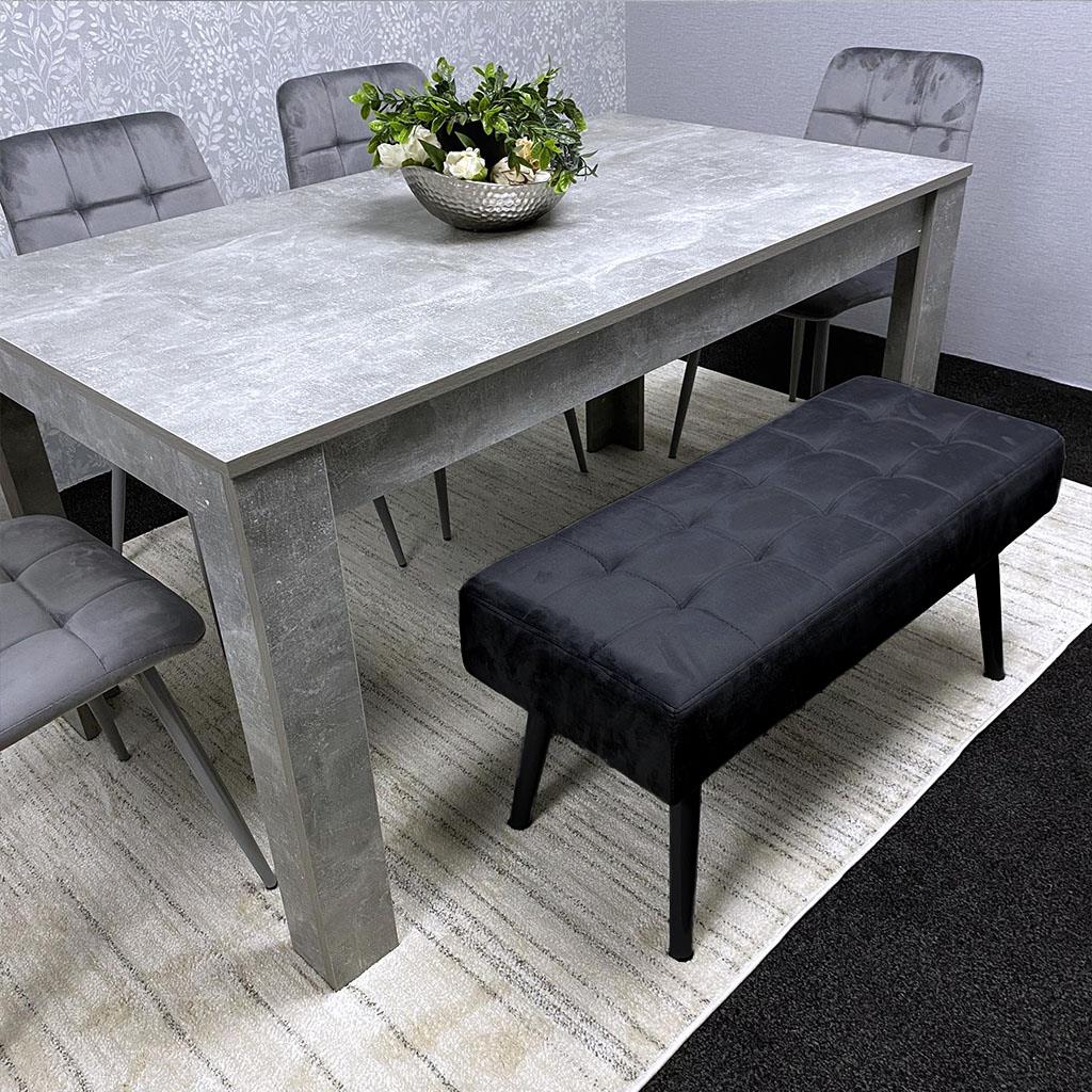 Grey Wooden Dining Table Set with 4 Grey Chairs and 1 Bench - Dining Kitchen Room Furniture