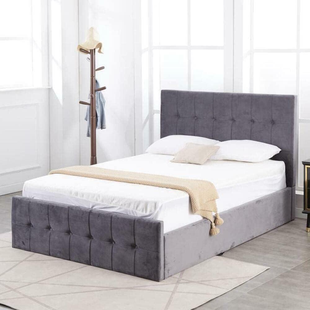 DOUBS Milano Ottoman Bed Gas Lift Storage Grey 3ft Single Velvet Cushioned Bedroom