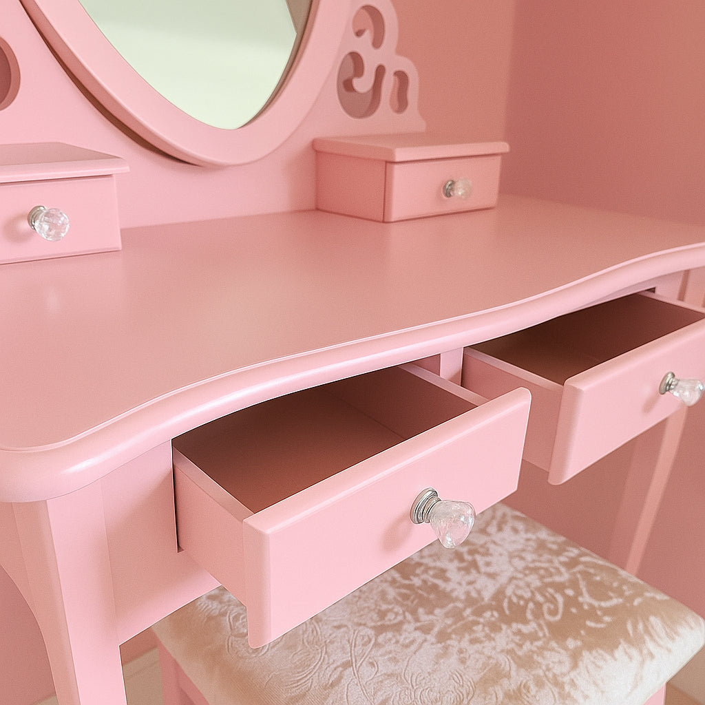 DOUBS Dressing Table with Heart Shaped Mirror and Stool Makeup Vanity Mirror Hollywood Table