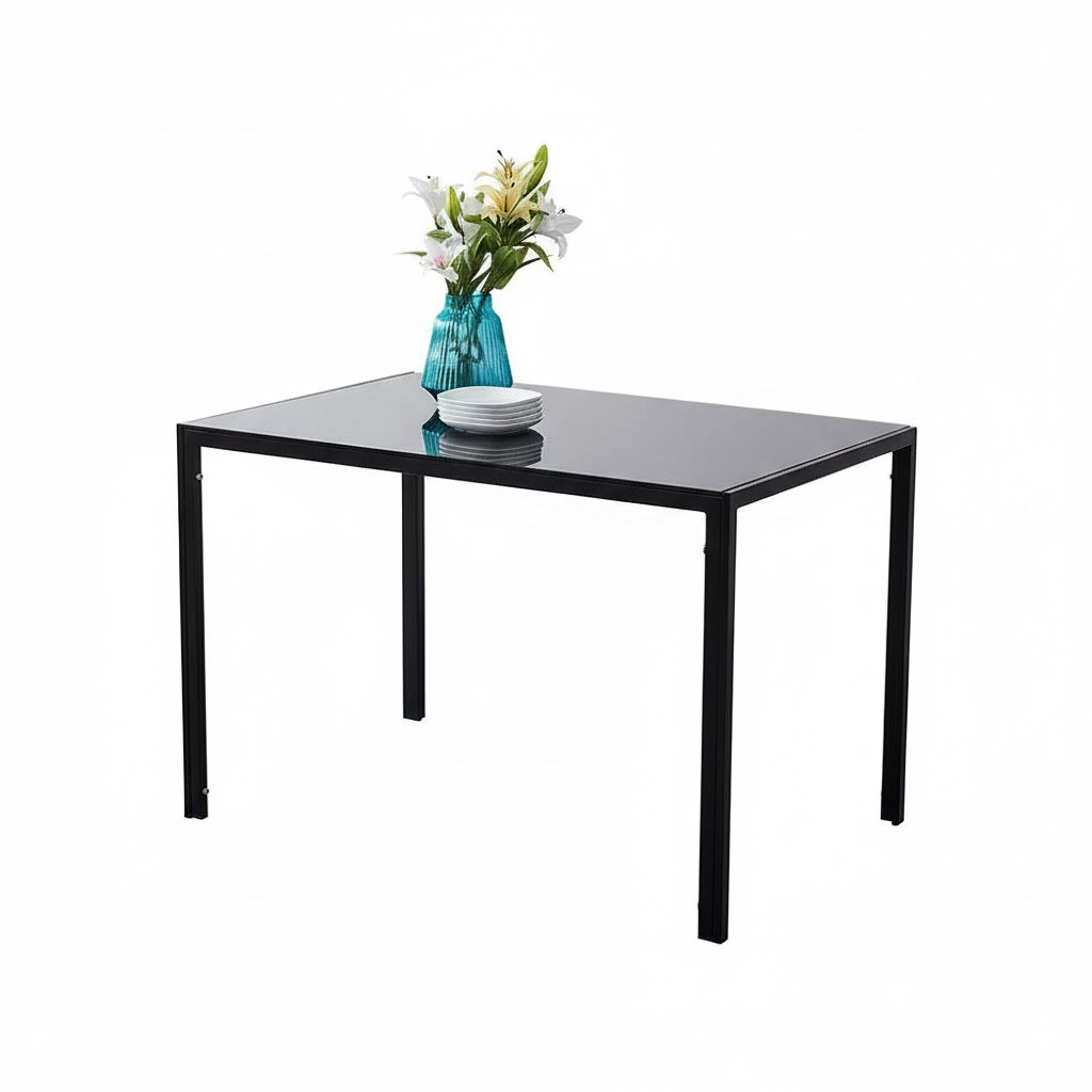 Modern Black Glass Dining Table Set with 4 Grey Dining Chairs Dining Room Furniture