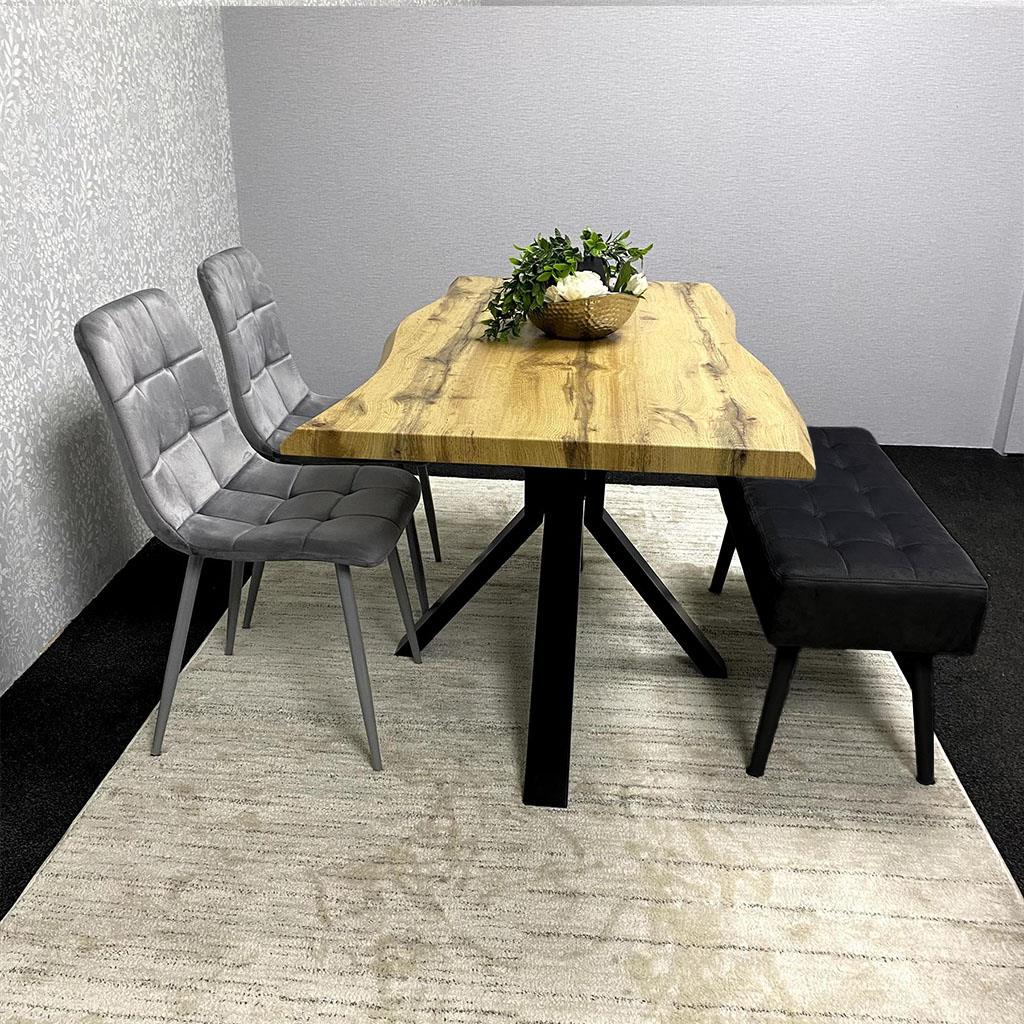 DOUBS Wood Dining Set with Tufted Velvet Chairs & Black Velvet Bench
